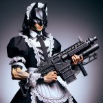 Batman wearing a maid dress holding a gun template