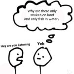 Weird thought | Why are there only snakes on land and only fish in water? | image tagged in when you're not listening,shower thoughts,random,weird,snake,fish | made w/ Imgflip meme maker