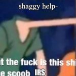 Like what the f*ck is this sh*t above me scoob | shaggy help-; IRS | image tagged in like what the f ck is this sh t above me scoob | made w/ Imgflip meme maker