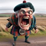 Old Scotsman in a field yelling