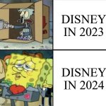 no only the inside out 2 was a huge success but also Moana 2 | DISNEY IN 2023; DISNEY IN 2024 | image tagged in poor squidward vs rich spongebob,walt disney,disney,moana,inside out,pixar | made w/ Imgflip meme maker