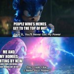 Yes | PEOPLE WHO’S MEMES GET TO THE TOP OF HOT; ME AND MY HOMIES SORTING BY NEW; (AND THUS DECIDING WHICH MEMES GET IN HOT) | image tagged in do i look like i need your power meme | made w/ Imgflip meme maker