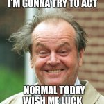 I'm Gonna Try To Act Normal Today Wish Me Luck | I'M GONNA TRY TO ACT; NORMAL TODAY WISH ME LUCK | image tagged in chris joines | made w/ Imgflip meme maker