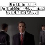 The doctor: why do I hear boss music? | LITTLE ME TURNING UP TO MY DOCTORS APPOINTMENT AFTER EATING AN APPLE | image tagged in gifs,memes,doctor,apples | made w/ Imgflip video-to-gif maker