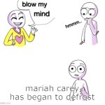 christmas in a nutshell | mariah carey has began to defrost | image tagged in something | made w/ Imgflip meme maker