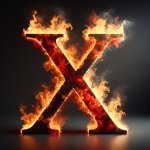 A capital X in flames