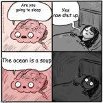 the ocean is a soup | Yes now shut up; Are you going to sleep; The ocean is a soup | image tagged in brain before sleep | made w/ Imgflip meme maker