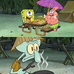 SpongeBob & Patrick eat while Squidward is starving