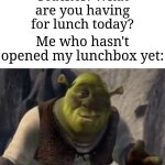 I won't even know until I open my lunchbox | Teacher: What are you having for lunch today? Me who hasn't opened my lunchbox yet: | image tagged in shrek good question,memes,funny,school,lunch,stop reading the tags | made w/ Imgflip meme maker