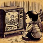 Child sitting in front of TV thinking