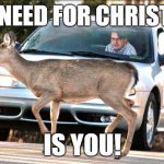 What happens to Reindeer when Christmas songs are played before Thanksgiving | ALL I NEED FOR CHRISTMAS; IS YOU! | image tagged in deer car hunter | made w/ Imgflip meme maker