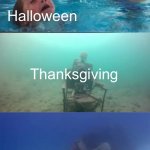 Holiday lore | Christmas; Companies; Halloween; Thanksgiving; Easter | image tagged in kid drowning extended,oh wow are you actually reading these tags,hi | made w/ Imgflip meme maker