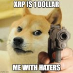 DWIFG2 | XRP IS 1 DOLLAR; ME WITH HATERS | image tagged in dog holding gun | made w/ Imgflip meme maker