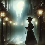 A doctor from the eighteen hundred walking down a dark London st