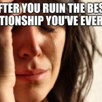 First World Problems | AFTER YOU RUIN THE BEST RELATIONSHIP YOU'VE EVER HAD | image tagged in memes,first world problems | made w/ Imgflip meme maker