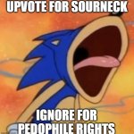 anti upvote beggars will be mad about this | UPVOTE FOR SOURNECK; IGNORE FOR PEDOPHILE RIGHTS | image tagged in sonic scream | made w/ Imgflip meme maker