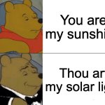 Tuxedo Winnie The Pooh | You are my sunshine; Thou art my solar light | image tagged in memes,tuxedo winnie the pooh,funny,winnie the pooh,goofy ahh,posh | made w/ Imgflip meme maker