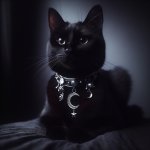 black cat wearing a silver moon collor meme