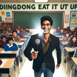 Indian man going into a class room sitting on the chairs and sin