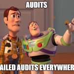 Audits | AUDITS; FAILED AUDITS EVERYWHERE | image tagged in memes,x x everywhere | made w/ Imgflip meme maker