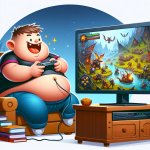 fat man playing a video game called world of warcraft