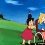 Wheel chair girl off a cliff meme