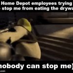 its to good | Home Depot employees trying to stop me from eating the drywall; (nobody can stop me) | image tagged in gifs,funny,memes,shrek,home depot | made w/ Imgflip video-to-gif maker