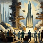 50's science fiction rocket launch