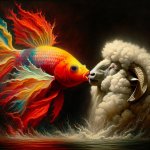 Fish kissing a Lama