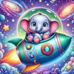 Baby Elephant in a rocket ship