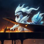 AI Reshiram playing on a burning piano