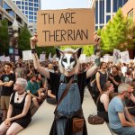 A Therian is holding a sign in a demonstration.