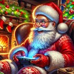 Santa Claus playing computer game