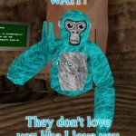 WAIT!!!! | WAIT! They don't love you like I love you | image tagged in monkey,gorilla tag | made w/ Imgflip meme maker