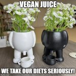 Vegan Juice | VEGAN JUICE; WE TAKE OUR DIETS SERIOUSLY! | image tagged in urinal planters | made w/ Imgflip meme maker