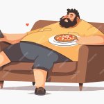 Fat Guy On Couch Eating Pizza