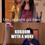 What ya got there? | SLENDER AND CMDR; KOBOOM WITH A NUKE | image tagged in what ya got there | made w/ Imgflip meme maker