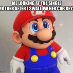 relatable am i right | ME LOOKING AT THE SINGLE MOTHER AFTER I SWALLOW HER CAR KEYS | image tagged in rpg mario | made w/ Imgflip meme maker