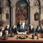 shiba inu doge board of director in a castle setting