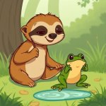 sloth cartoon frog