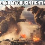 Godzilla VS. kong | ME AND MY COUSIN FIGHTING | image tagged in godzilla vs kong | made w/ Imgflip meme maker