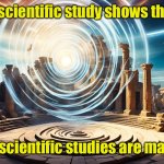 Scientific study | A scientific study shows that; most scientific studies are made up | image tagged in time travel,bogus,study | made w/ Imgflip meme maker