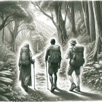 3 hikers on a trail