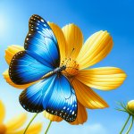 Blue butterfly on a yellow flower