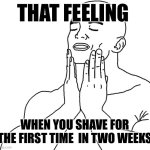 Nice feeling | THAT FEELING; WHEN YOU SHAVE FOR THE FIRST TIME  IN TWO WEEKS | image tagged in nice feeling | made w/ Imgflip meme maker