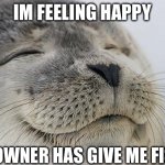 ? | IM FEELING HAPPY; MY OWNER HAS GIVE ME FISHES | image tagged in memes,satisfied seal | made w/ Imgflip meme maker