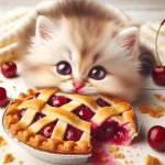 kitten eating a cherry pie