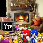 Wario and Friends dies by a extremely scary cursed emergency news flash while watching YTPs in their living room | image tagged in fireplace,wario dies,super mario bros,ed edd n eddy,sonic the hedgehog,crossover | made w/ Imgflip meme maker