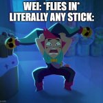 Only those who watched Chop Chop will understand | WEI: *FLIES IN*
LITERALLY ANY STICK: | image tagged in scared chester,the lingo show,cbeebies | made w/ Imgflip meme maker