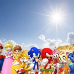 Mario and friends having a picnic | image tagged in sunshine,super mario,sonic the hedgehog,megaman,crossover | made w/ Imgflip meme maker